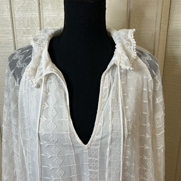 Zara White Embroidered Baby Doll Mini Dress, size Medium. - Picture 5 of 7